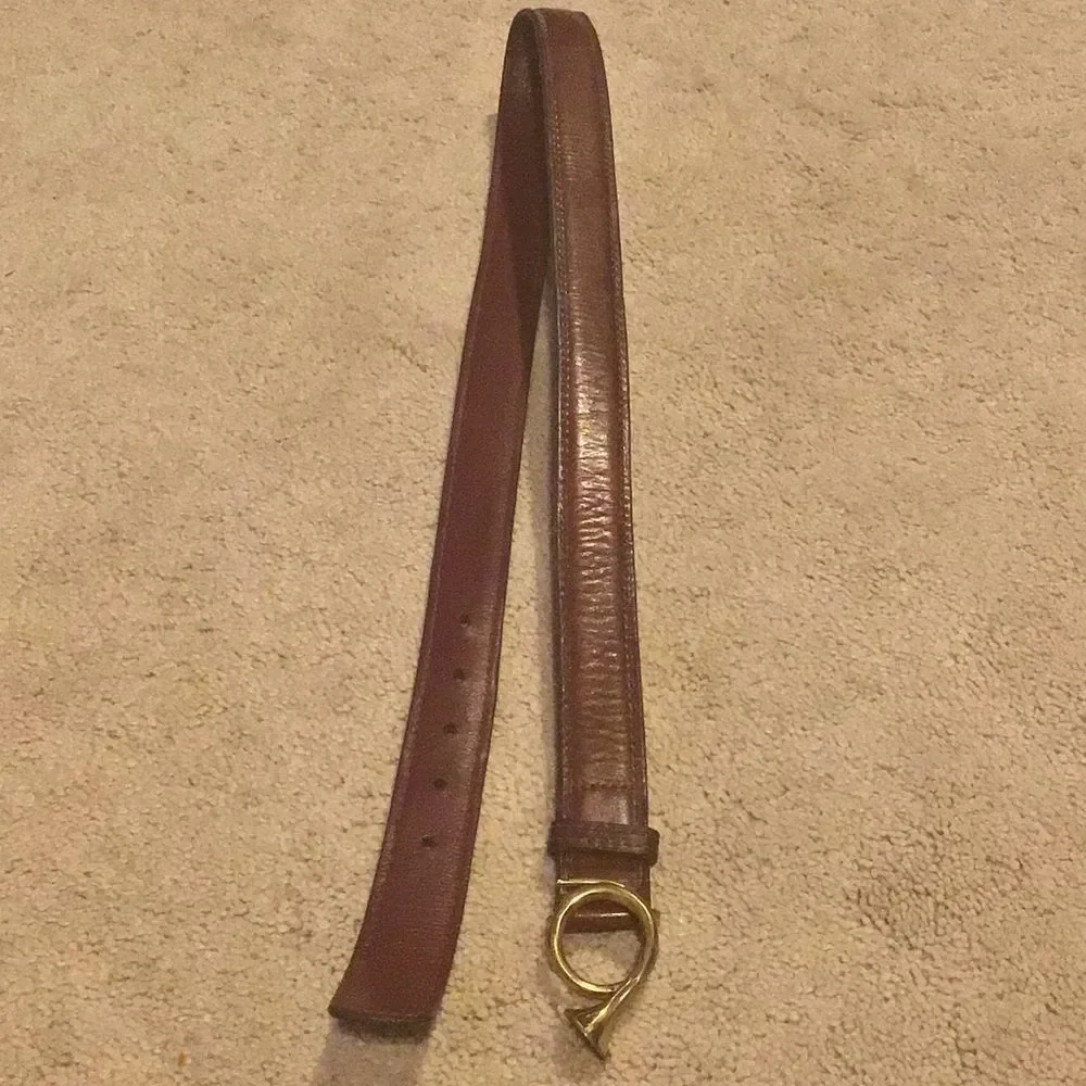 Trafalgar Vintage Brown leather Brass Bugle Buckle Belt Size 28 Small